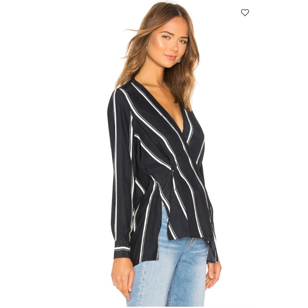 Women’s Rag & Bone Debbie Stripe Blue and White Blouse Top 100% Silk Size Small